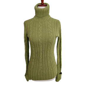 Vintage Green Turtleneck Sweater Size Small Ribbed Cuffed Y2k 00s